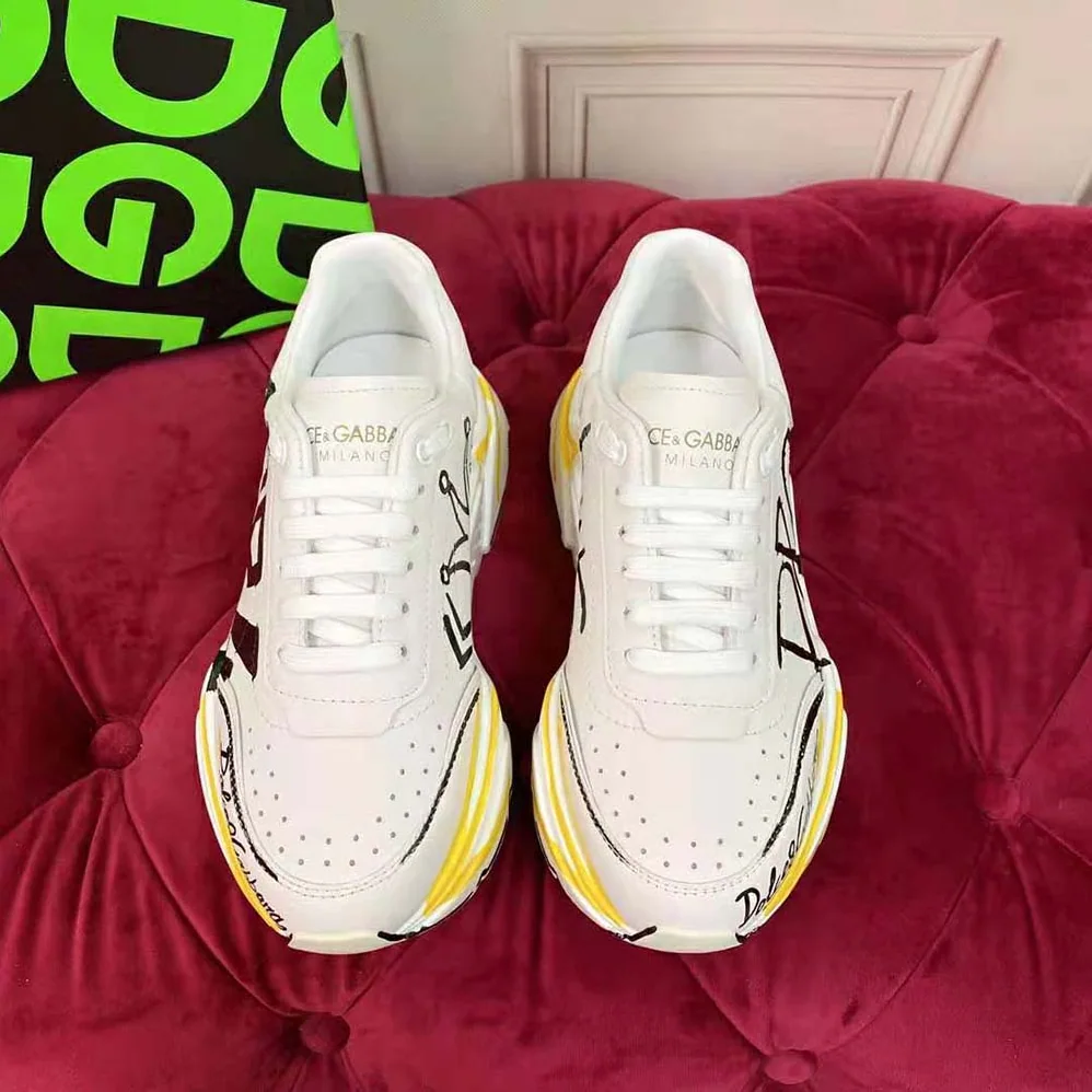 Dolce Gabbana D&G Calfskin Nappa Daymaster Sneakers for Women in Yellow