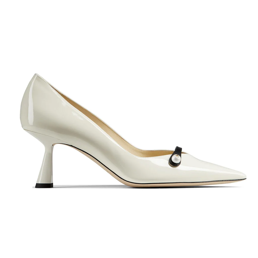 Jimmy Choo Rosalia 65 Latte Patent Pointed Pumps with Pearl Detail for Women