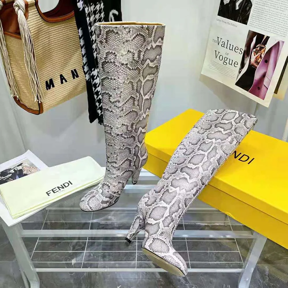 Fendi Karligraphy High-heeled Boots in Brown Python for Women Fendi Karligraphy High-heeled Boots in Brown Python for Women