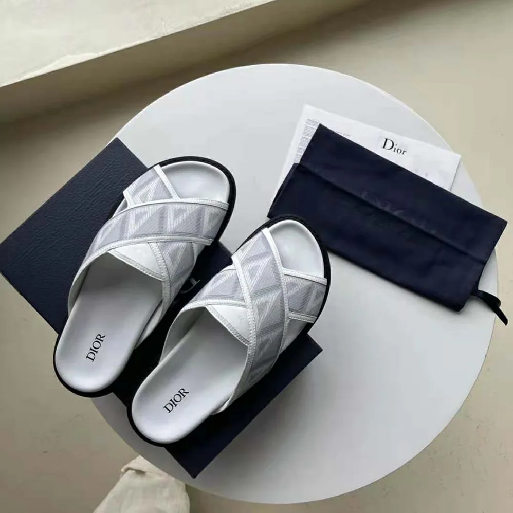 Dior Aqua Sandal Dior Gray CD Diamond Canvas for Men Dior Aqua Sandal Dior Gray CD Diamond Canvas for Men