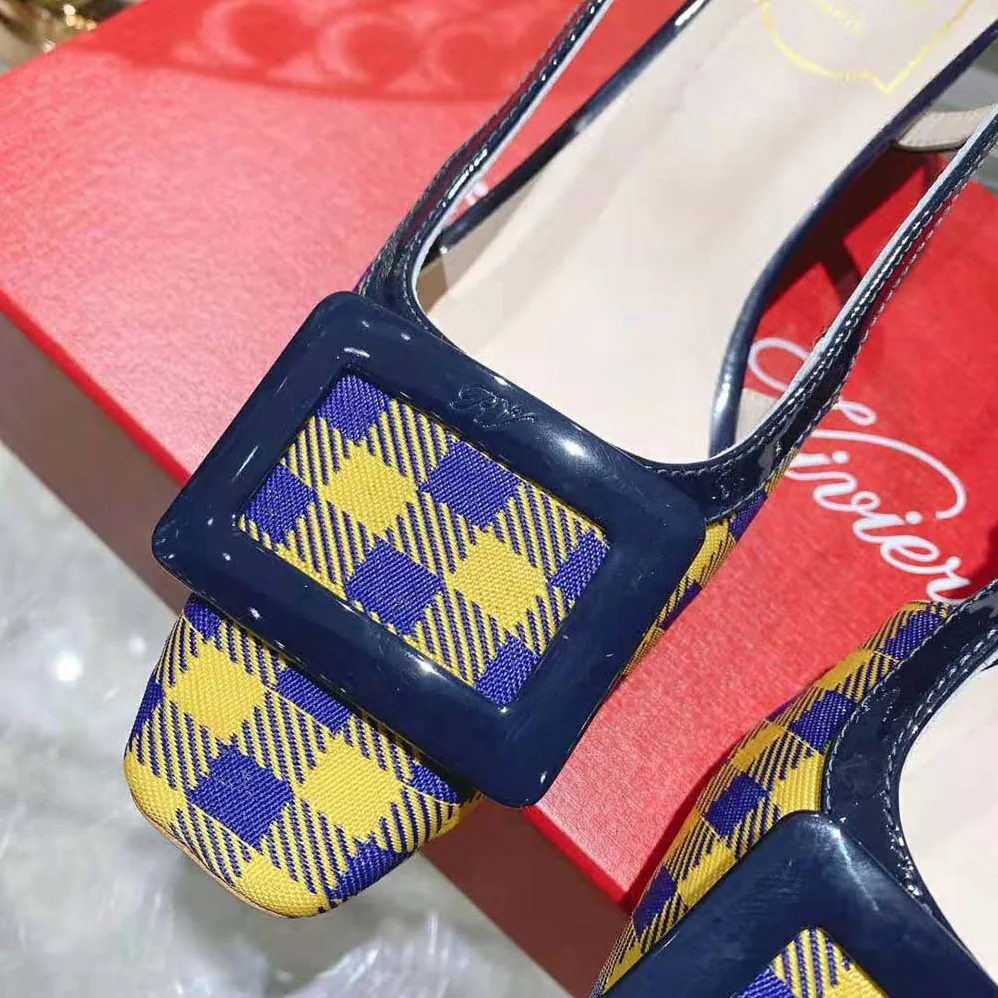 Roger Vivier Belle Vivier Lacquered Buckle Slingback Pumps in Fabric for Women in Yellow