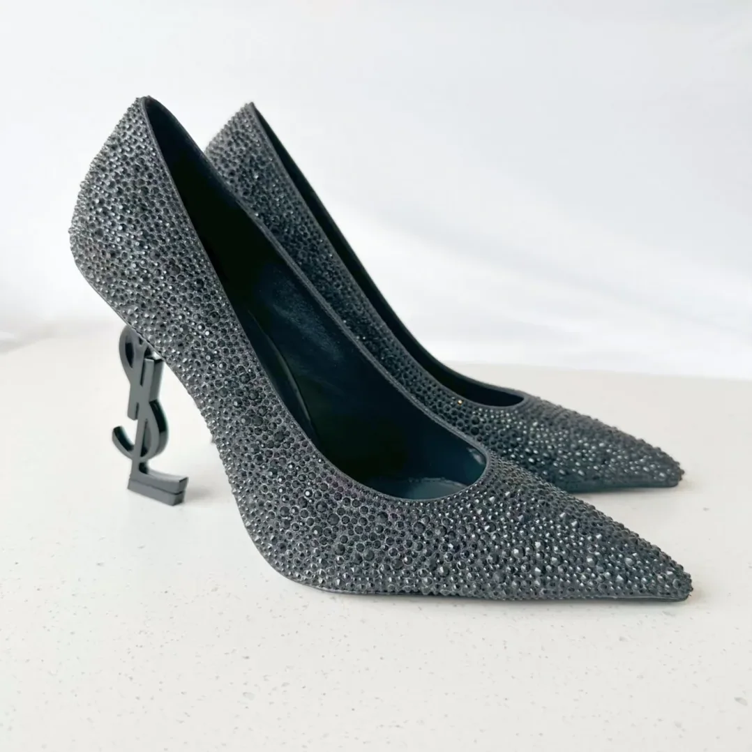 Saint Laurent Opyum Pumps In Rhinestones Black