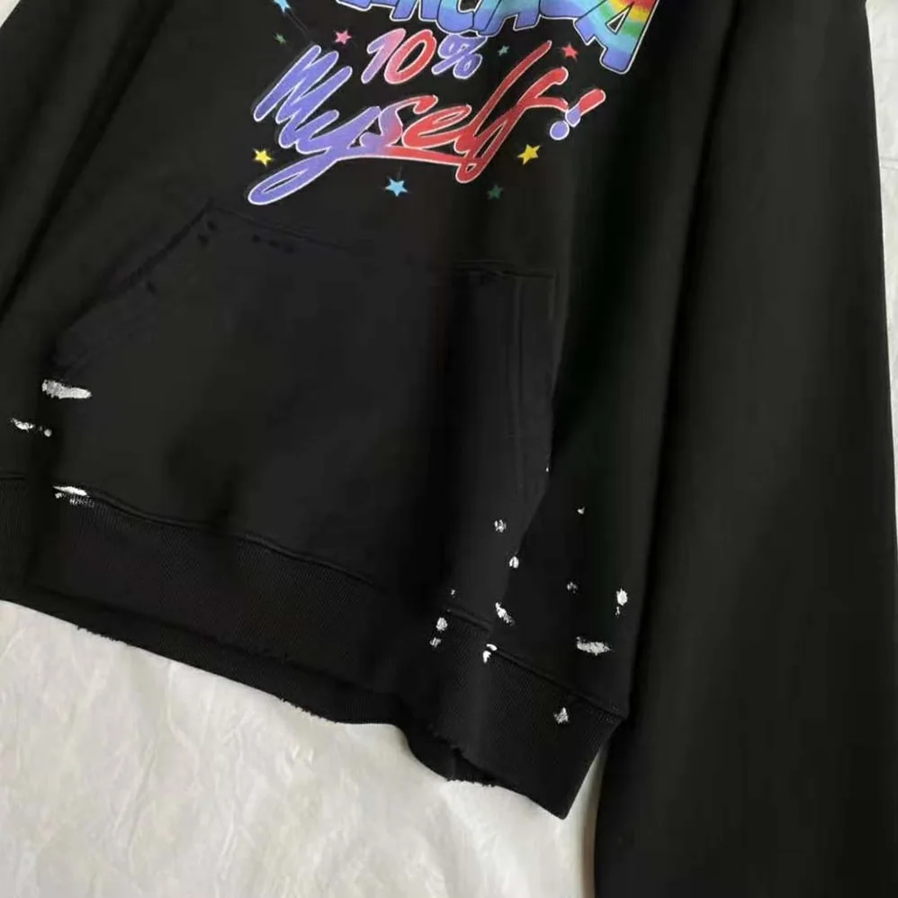 Balenciaga 90/10 Hoodie Wide Fit in Washed Black Medium Fleece for Men