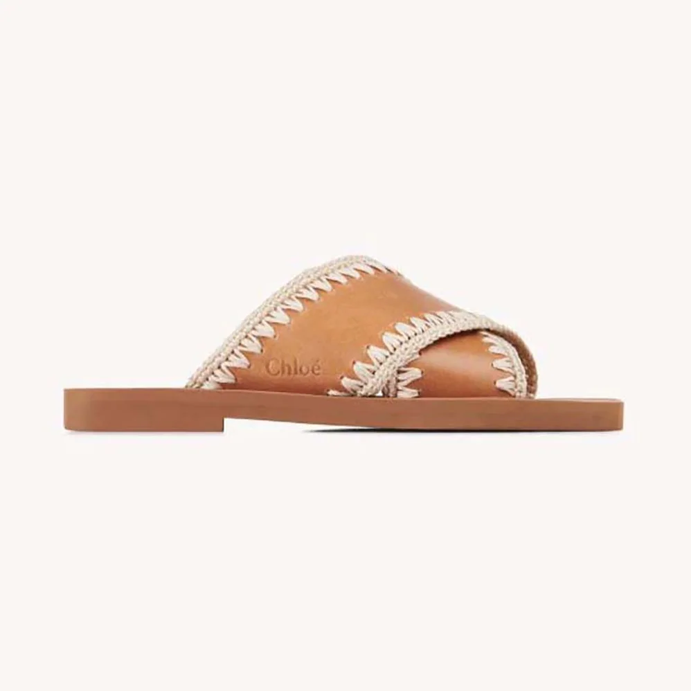 Chloe Woody Flat Slide for Women in Brown