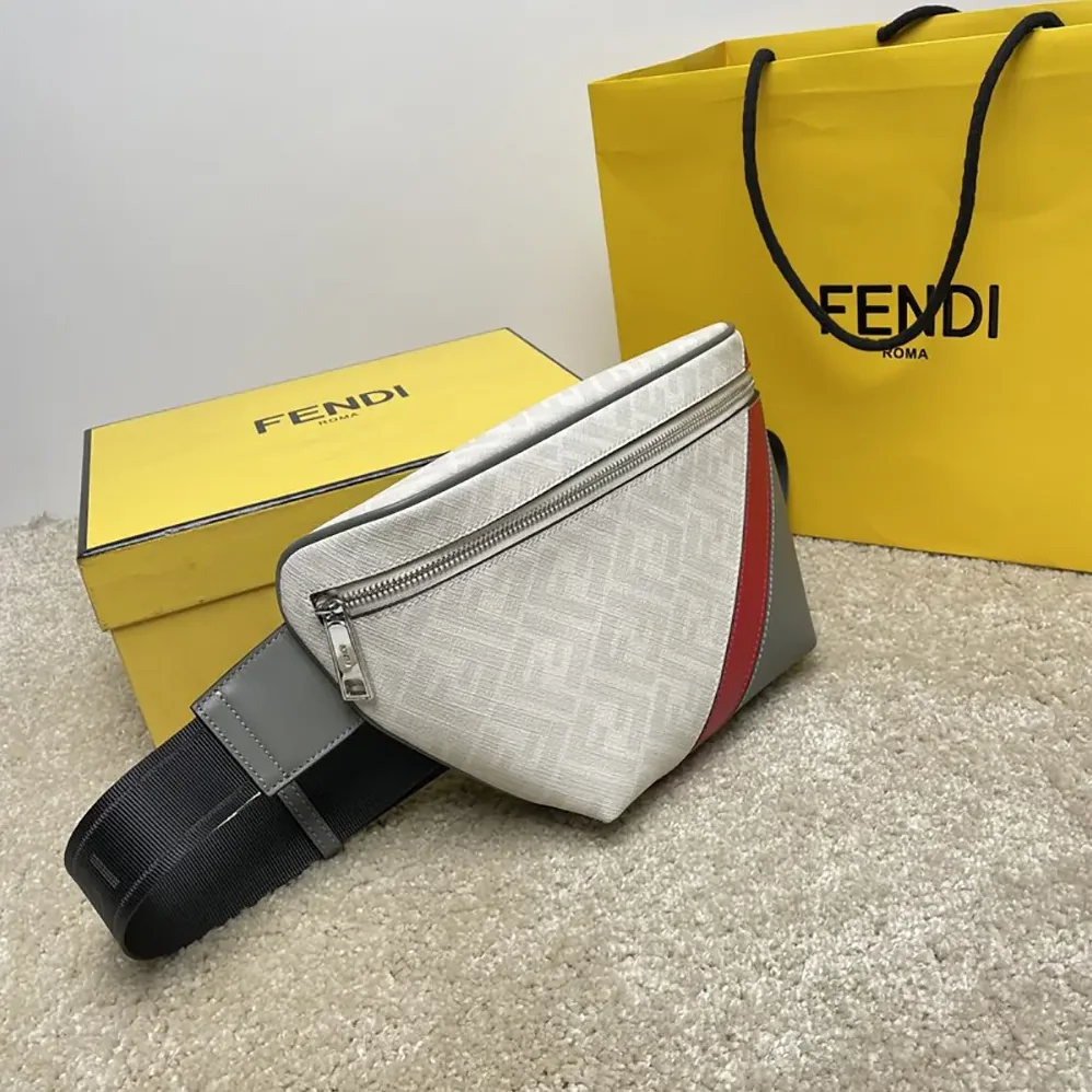 Fendi Diagonal Belt Bag Leather for Men in White