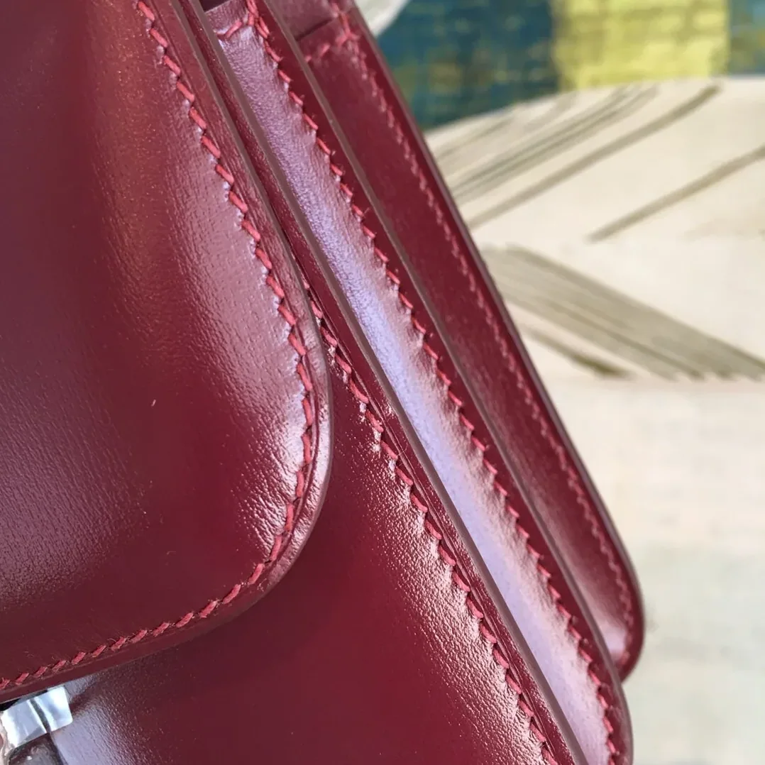 Hermes Constance 18 Crossbody Bag / Burgundy Swift Leather Silver Hardware