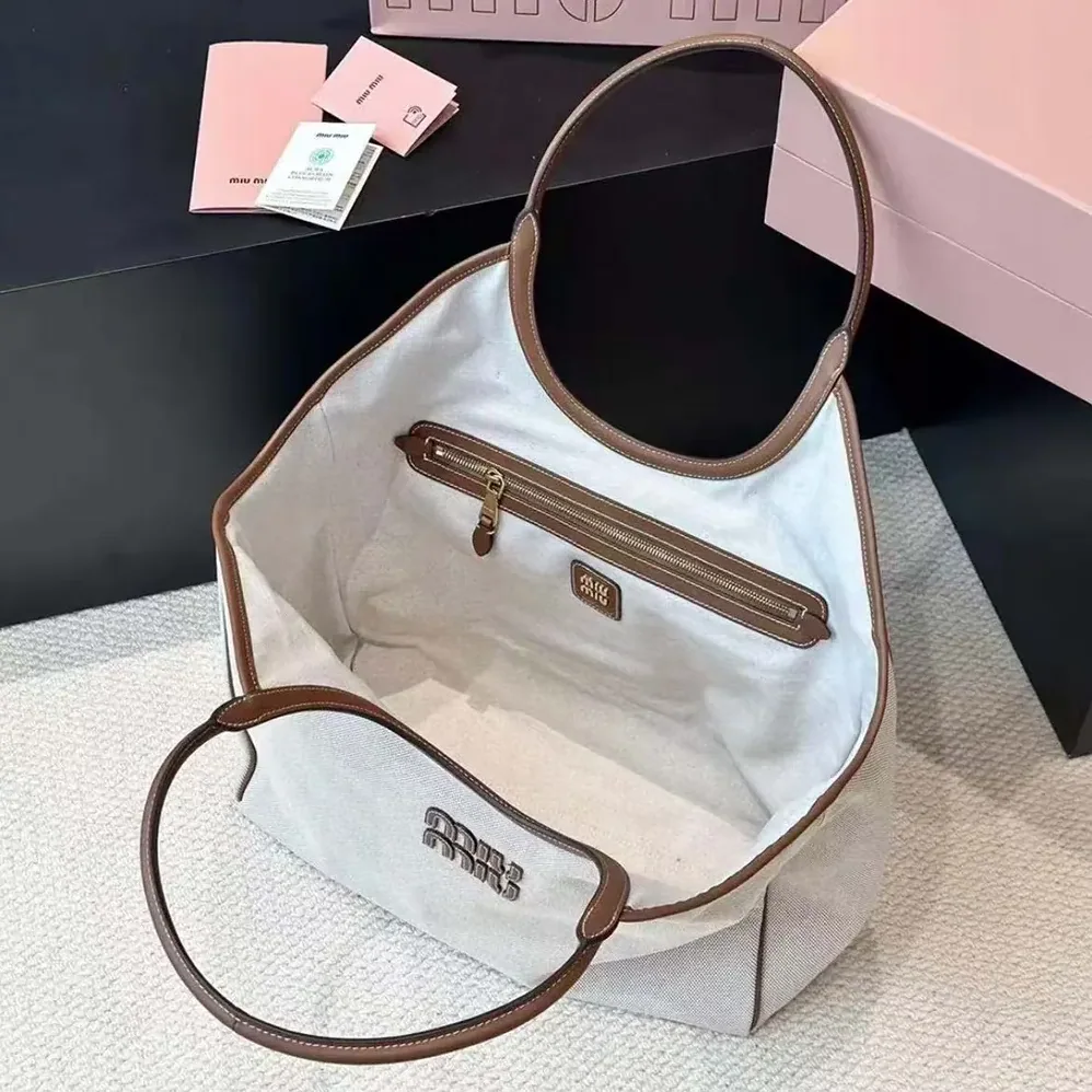 Miu Miu IVY Canvas and Leather Tote Bag for Women