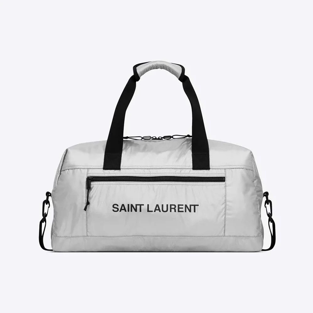 Saint Laurent YSL Nuxx Duffle in Metallized Nylon for Men in Silver Saint Laurent YSL Nuxx Duffle in Metallized Nylon for Men in Silver