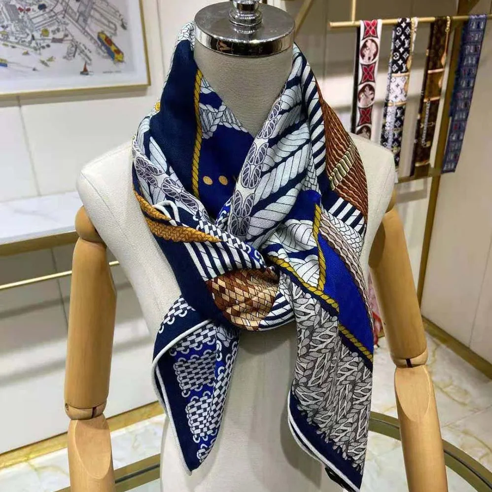 Hermes Dressage Tressage Shawl 140 for Women in Navy Hermes Dressage Tressage Shawl 140 for Women in Navy