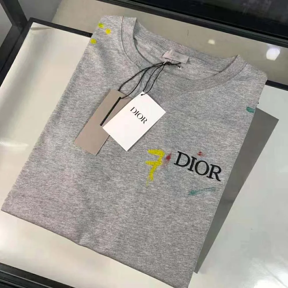 Dior Oversized Dior T-shirt Gray Cotton Jersey with Paint Print for Women Dior Oversized Dior T-shirt Gray Cotton Jersey with Paint Print for Women