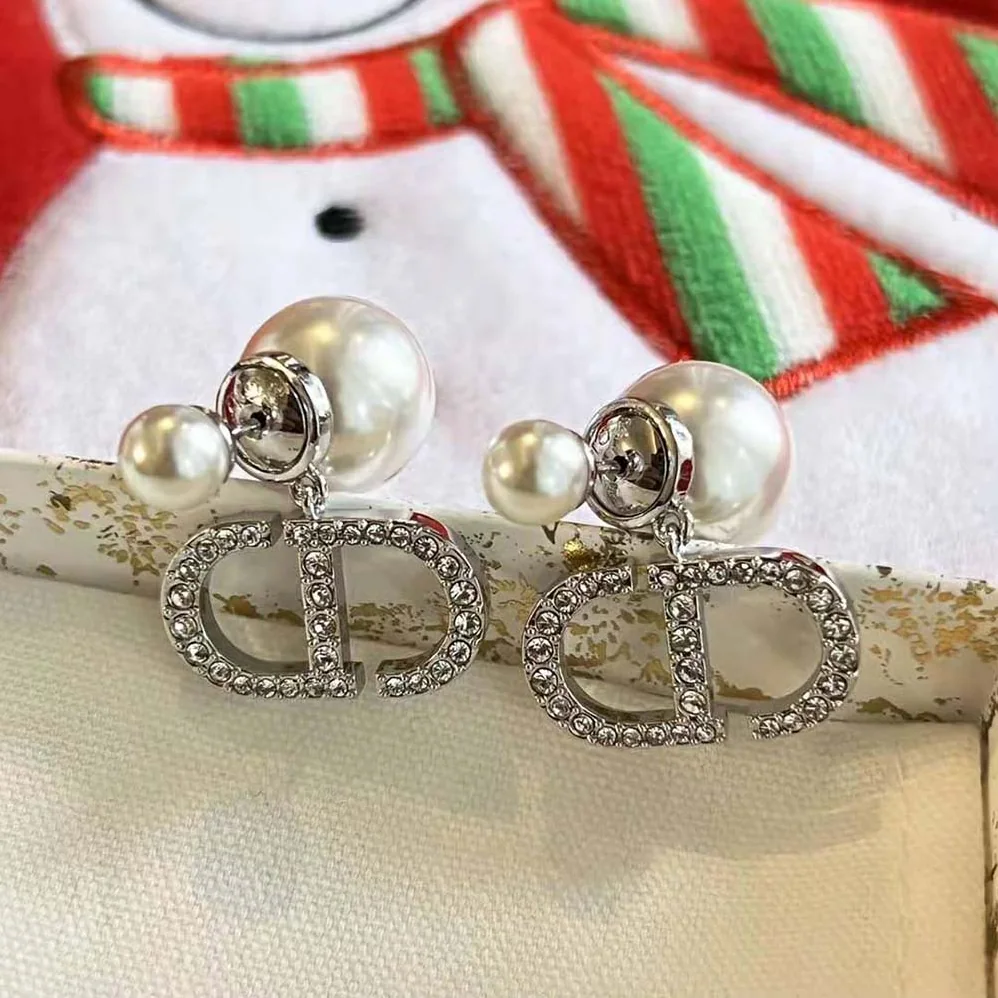 Dior Tribales Earrings Silver-Finish Metal with White Resin Pearls and Silver for Women in Tone Crystals