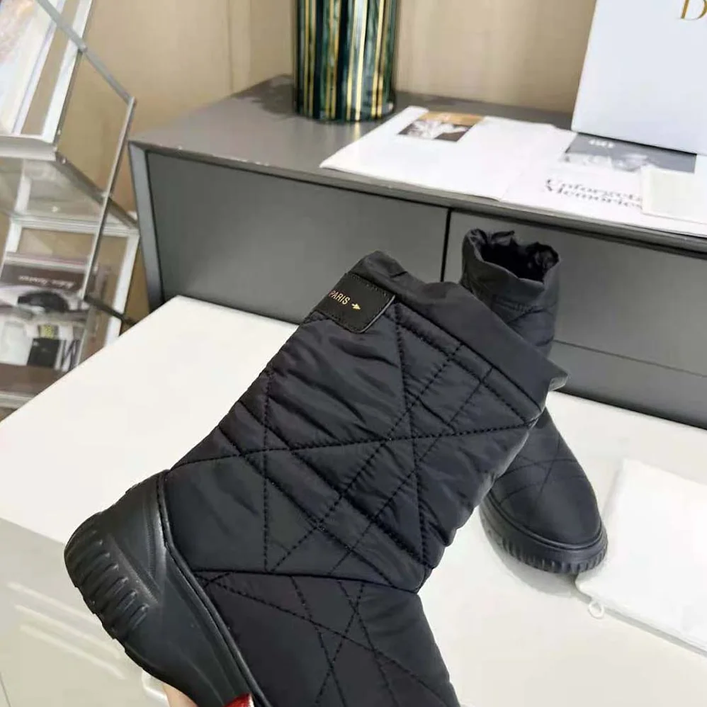 Dior Frost Ankle Boot Black Cannage Quilted Nylon and Shearling for Women