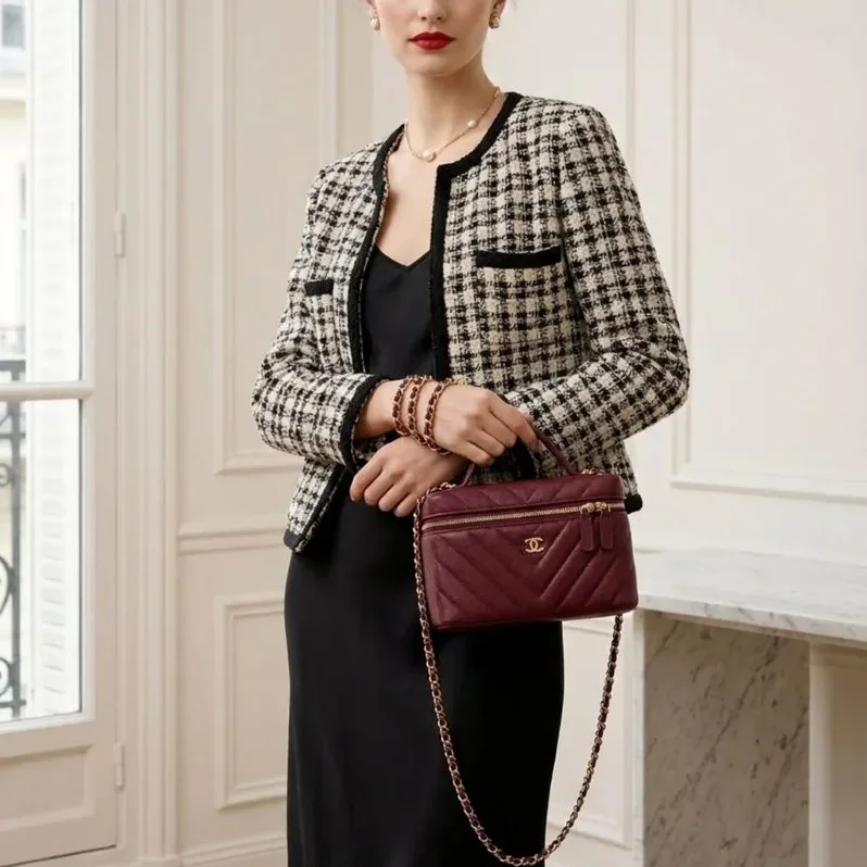 Chanel Vanity Top Handle Bag in Dark Burgundy Gold Hardware