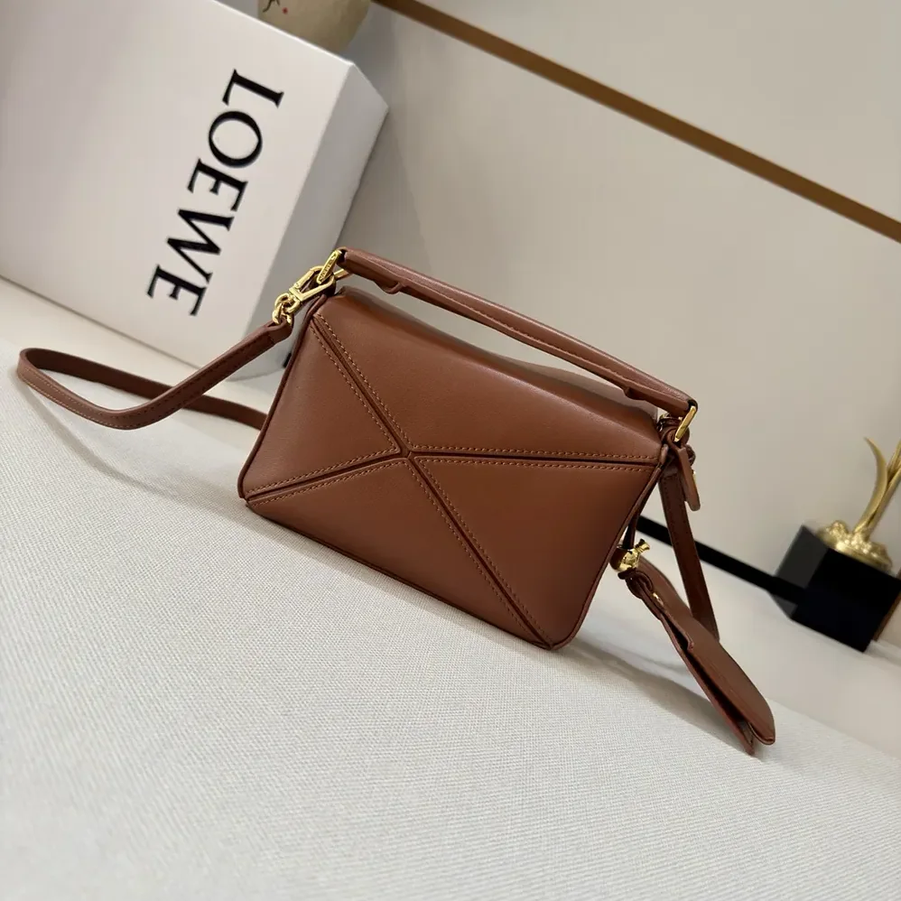 Loewe Small Featherlight Puzzle Bag in Nappa Lambskin for Unisex in Brown