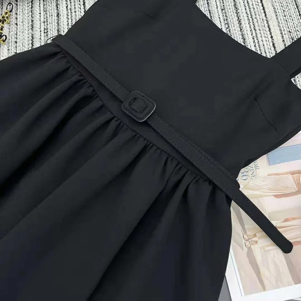 Dior Mid-length Belted Dress Black Wool and Silk for Women