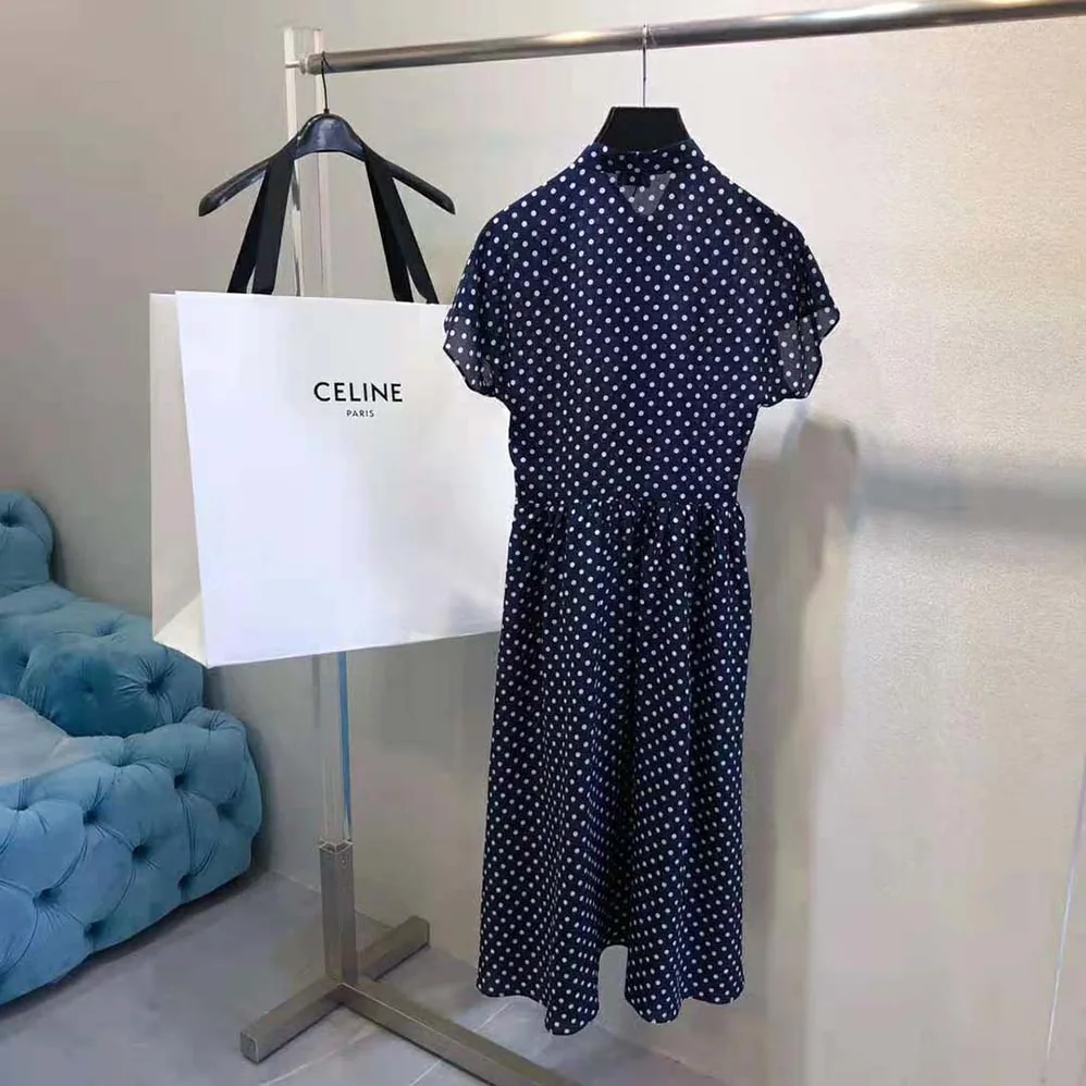 Celine Lavalliere Dress in Crepe DE Chine for Women in Navy Celine Lavalliere Dress in Crepe DE Chine for Women in Navy