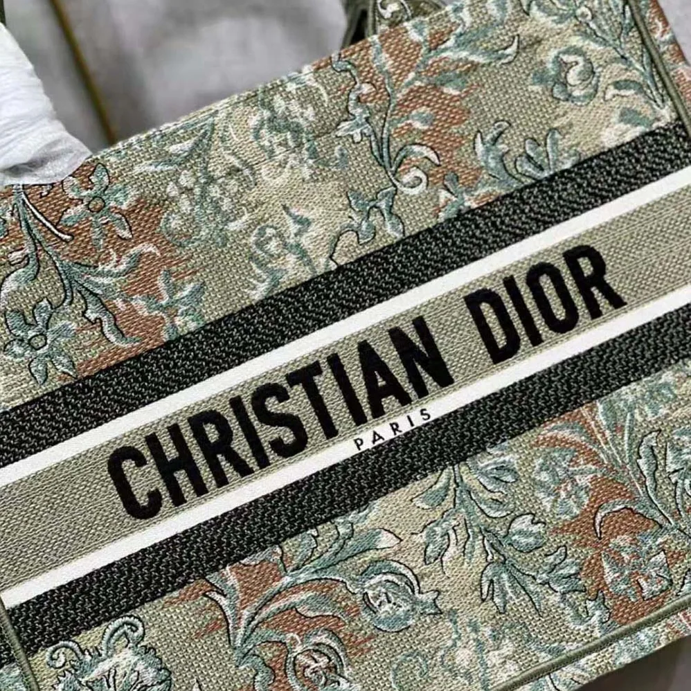 Dior Medium Dior Book Tote Metallic Green Dior Brocart Embroidery for Women Dior Medium Dior Book Tote Metallic Green Dior Brocart Embroidery for Women