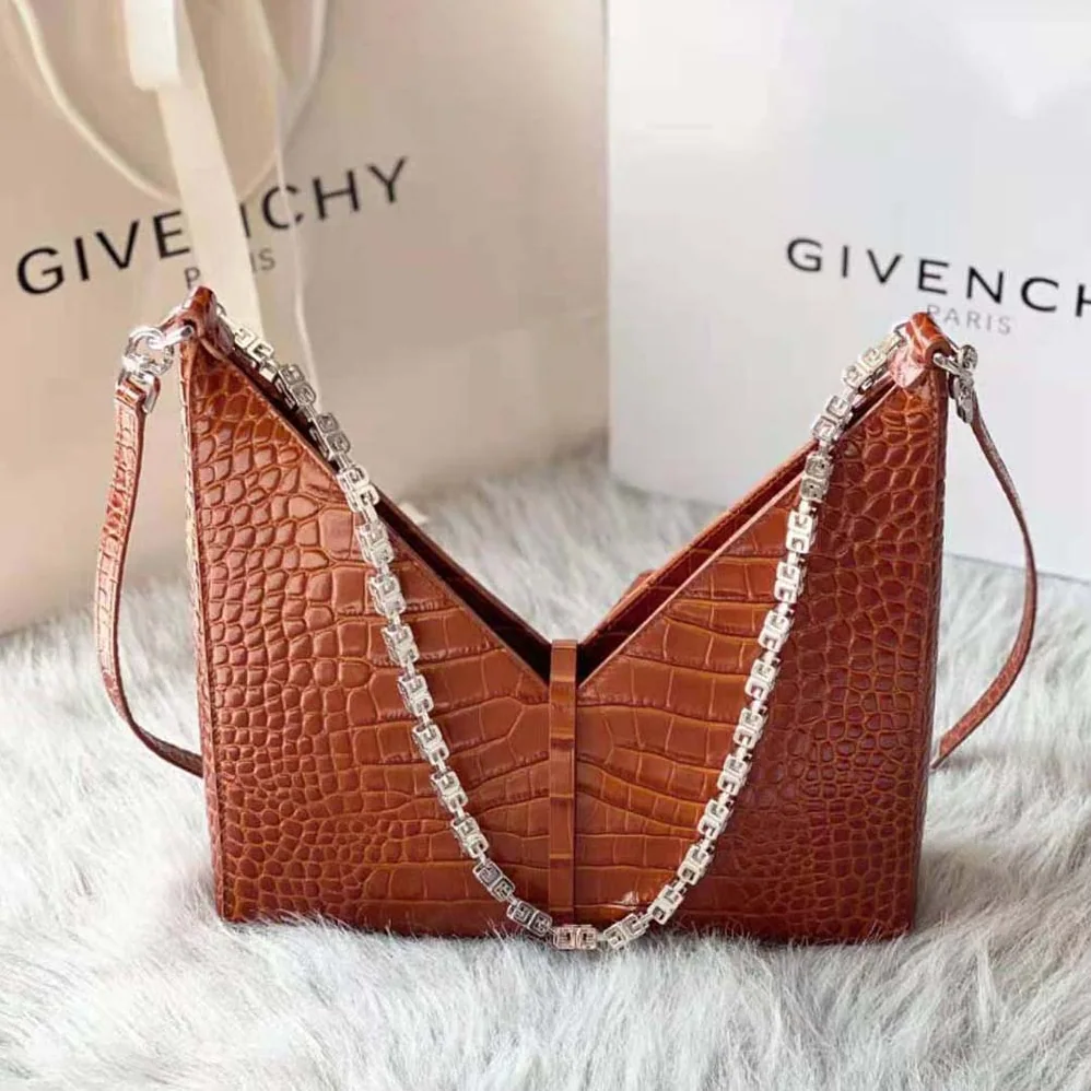 Givenchy Small Cut Out Bag in Crocodile Effect Leather with Chain for Women in Brown Givenchy Small Cut Out Bag in Crocodile Effect Leather with Chain for Women in Brown
