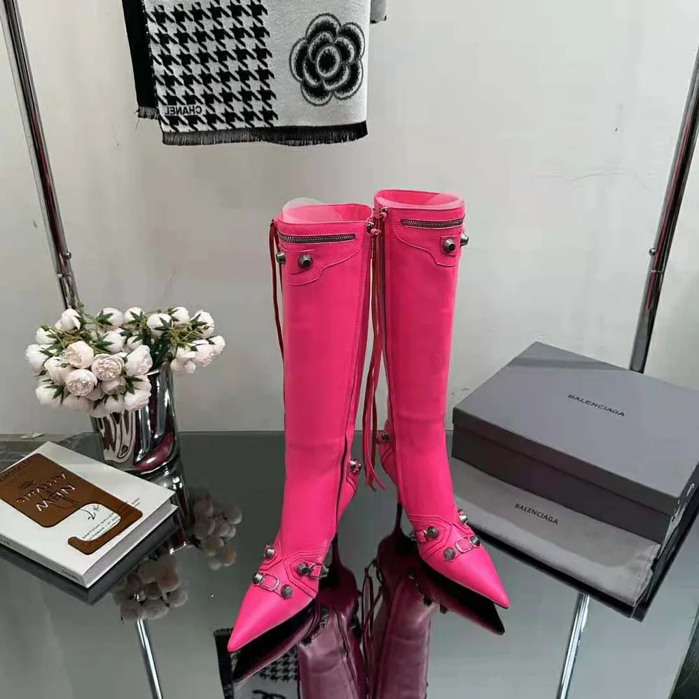 Balenciaga Cagole 90mm Boot in Pink Arena Lambskin for Women Balenciaga Cagole 90mm Boot in Pink Arena Lambskin for Women