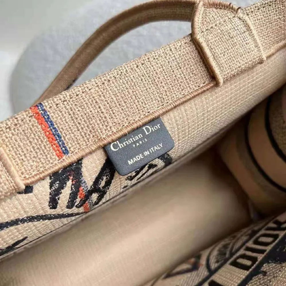 Dior Medium Dior Book Tote Beige Jute Canvas Embroidered with Dior Union Motif for Women Dior Medium Dior Book Tote Beige Jute Canvas Embroidered with Dior Union Motif for Women