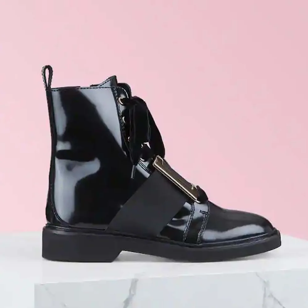 Roger Vivier Viv' Rangers Metal Buckle Ankle Boots in 1.5cm Heel for Women in Black