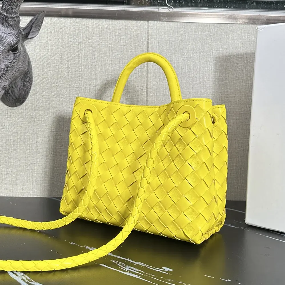Bottega Veneta Small Andiamo Intrecciato Leather Top Handle Bag for Women in Yellow