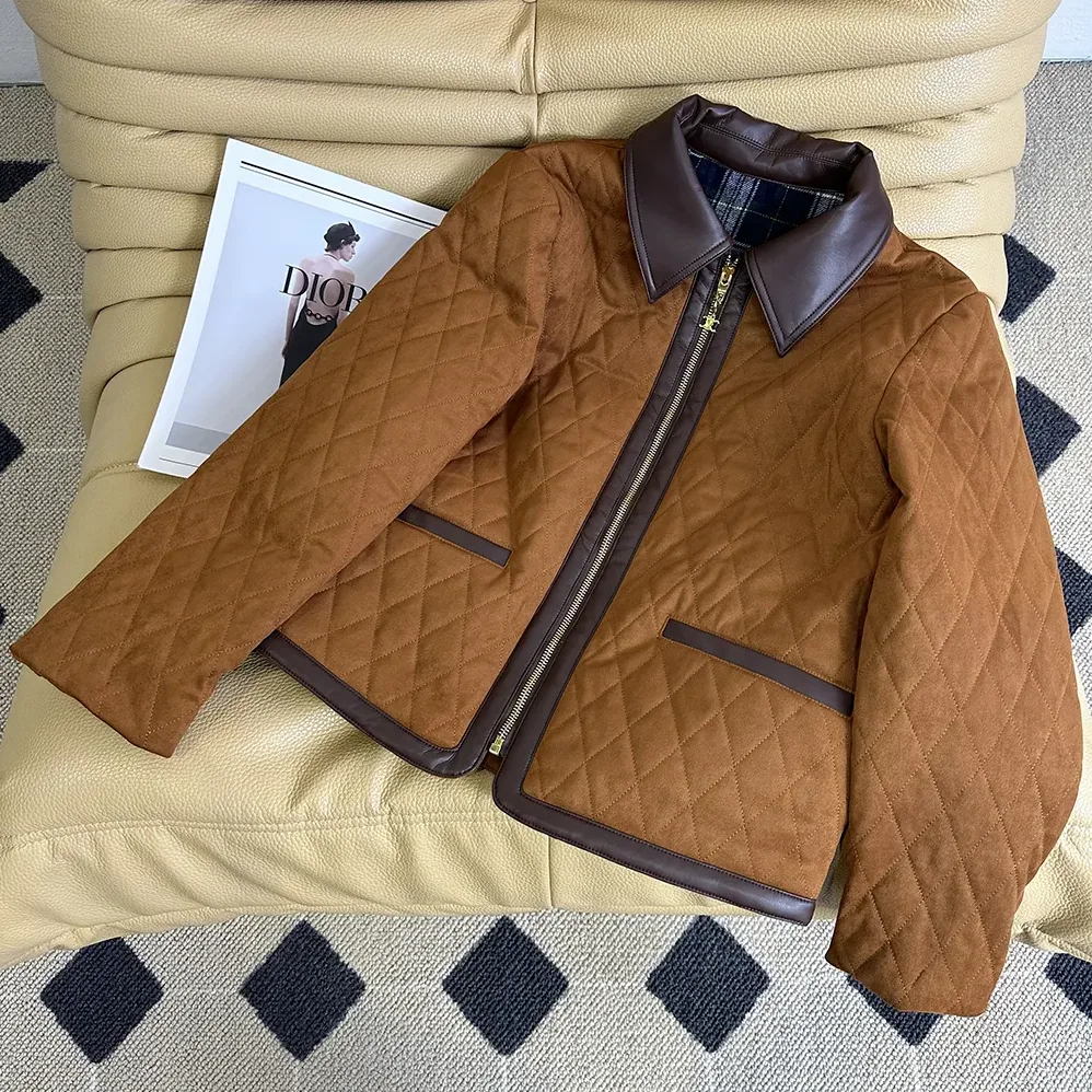 Celine Quilted Jacket In Suede for Women in Brown Celine Quilted Jacket In Suede for Women in Brown
