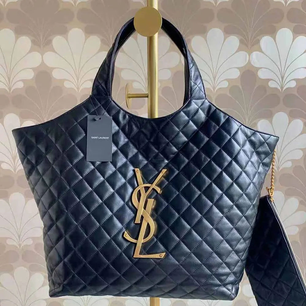 Saint Laurent YSL Icare Maxi Shopping Bag in Quilted Lambskin for Women in Black