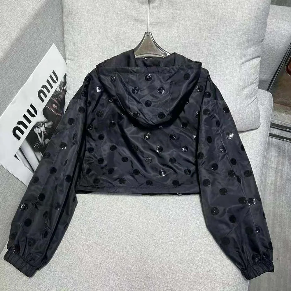 Prada Re-Nylon Embroidered Jacket for Women in Black