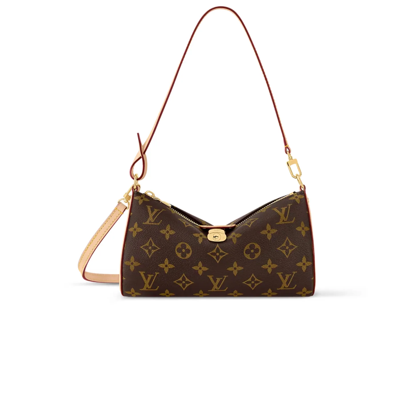 Louis Vuitton Pochette Tirette Shoulder Bag in Brown Monogram Gold Hardware
