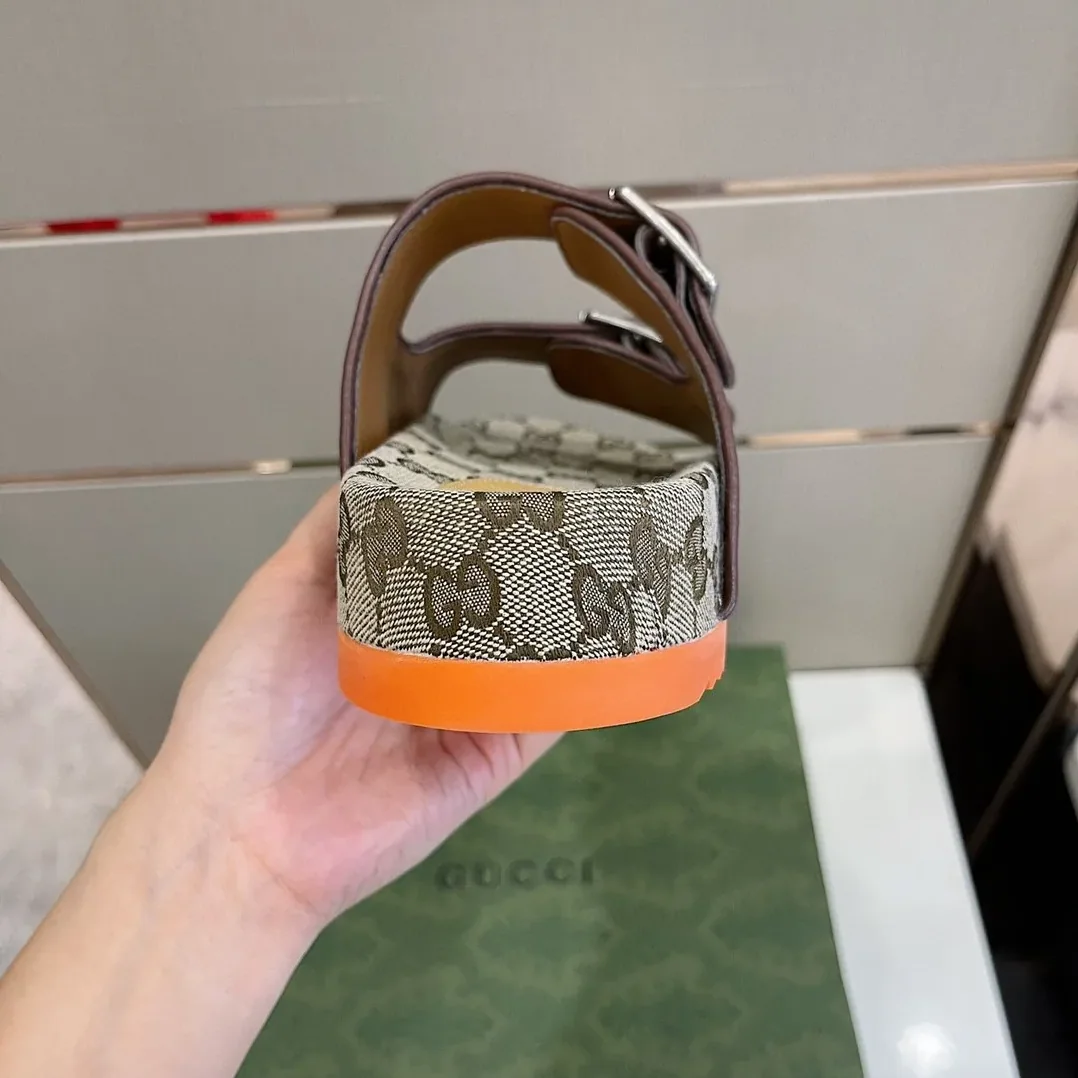 Gucci Slide Sandal With Straps Gray Orange 2HK60