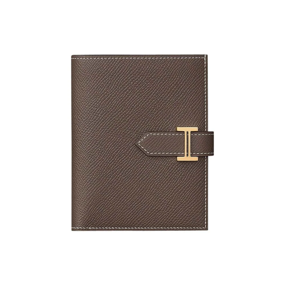 Hermes Bearn Compact Wallet Etoupe Gold Hardware Epsom Leather for Men