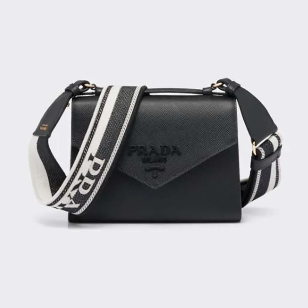 Prada Monochrome Saffiano and Leather Bag for Women in Black