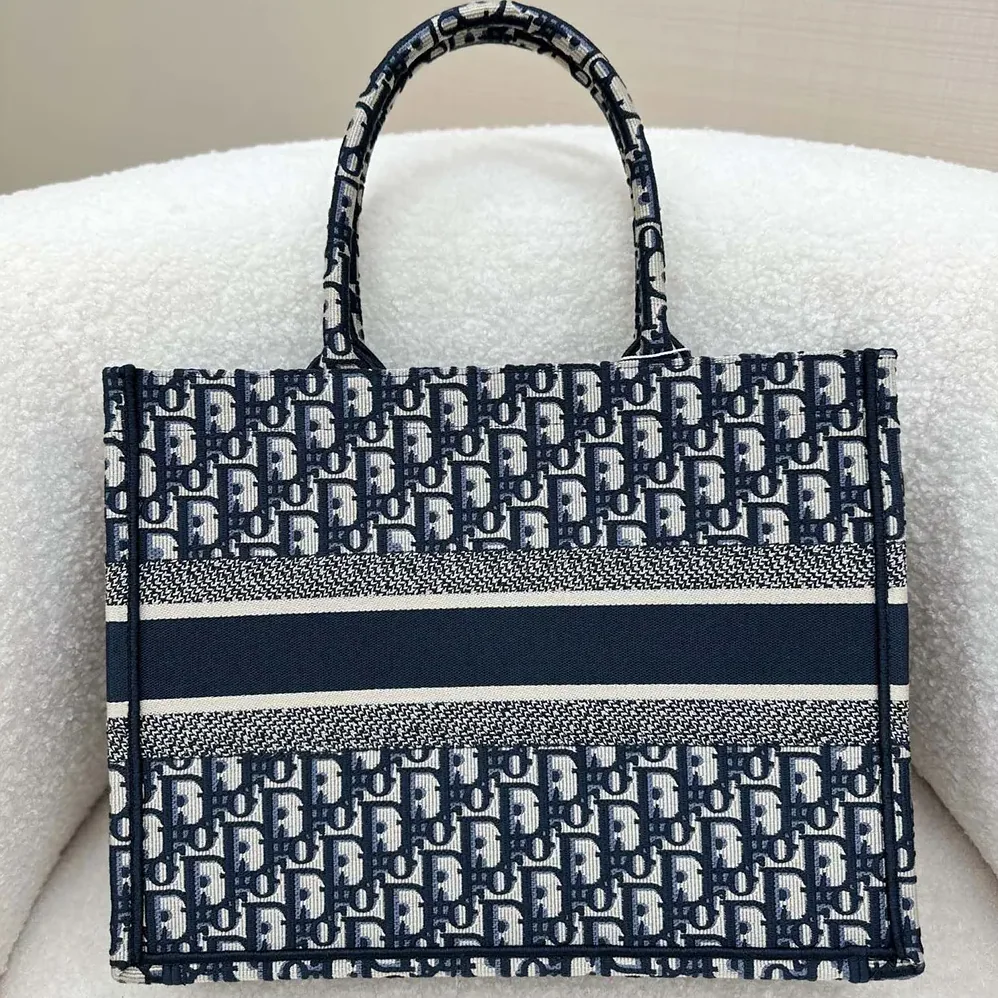 Dior Medium Dior Book Tote Ecru and Blue Dior Oblique Embroidery for Women