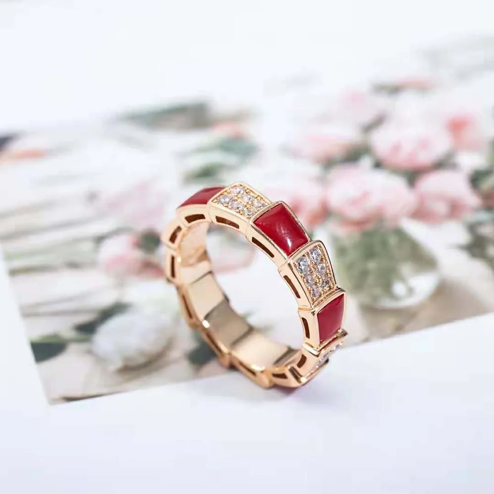 Bvlgari Serpenti Viper Band Ring in 18 KT Rose Gold for Women in Red Bvlgari Serpenti Viper Band Ring in 18 KT Rose Gold for Women in Red