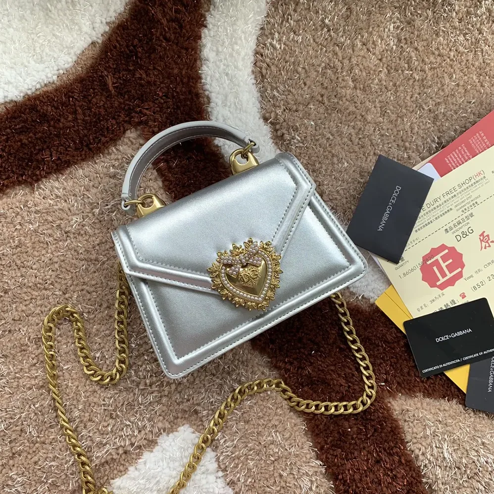 Dolce Gabbana D&G Medium Devotion Bag in Mordore Nappa Leather for Women in Silver