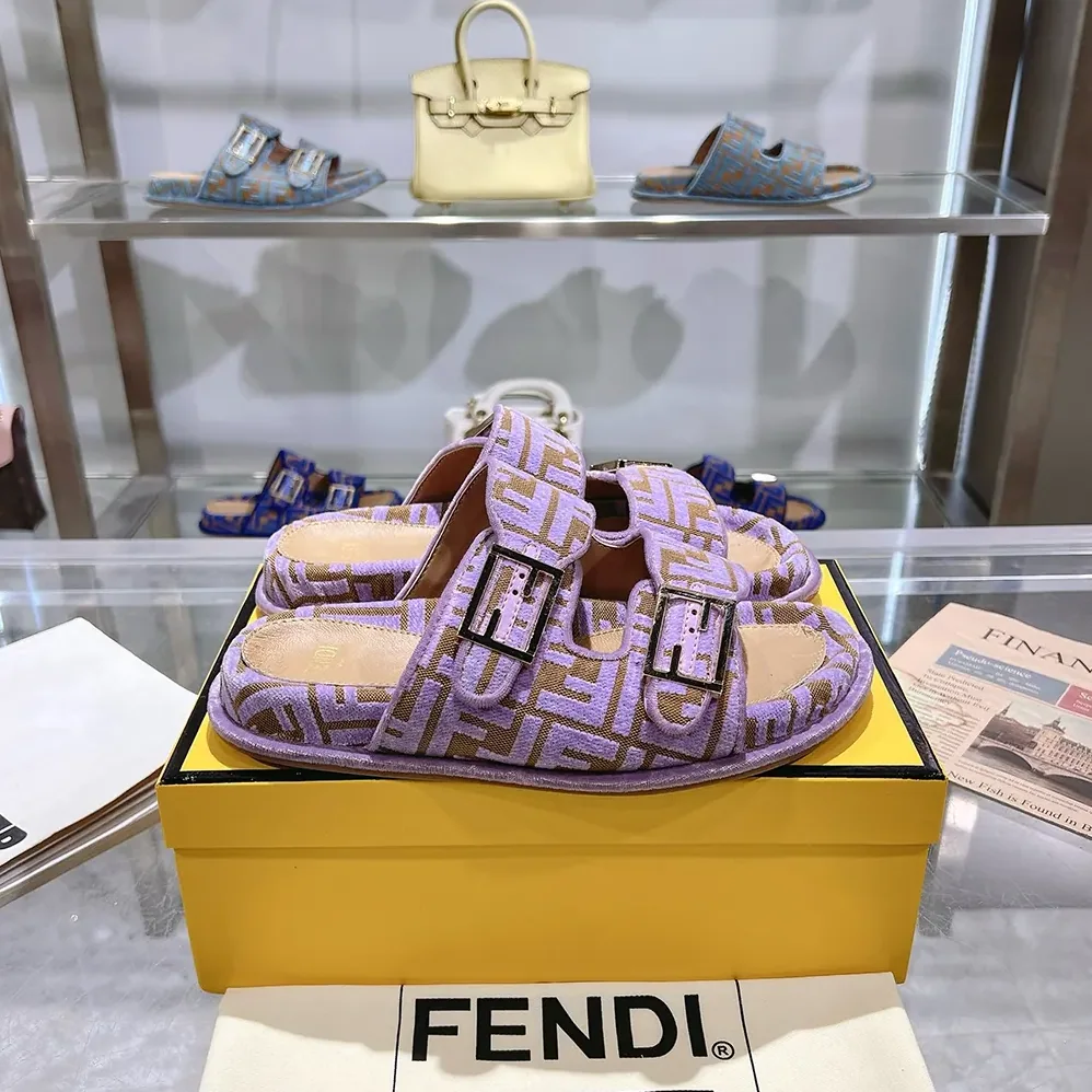 Fendi Feel Mauve Pink FF Jacquard Velvet Slides for Women Fendi Feel Mauve Pink FF Jacquard Velvet Slides for Women
