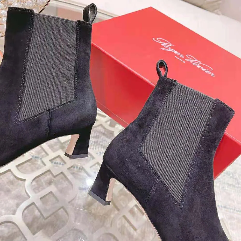 Roger Vivier Trompette Metal Buckle Chelsea Booties in Suede for Women