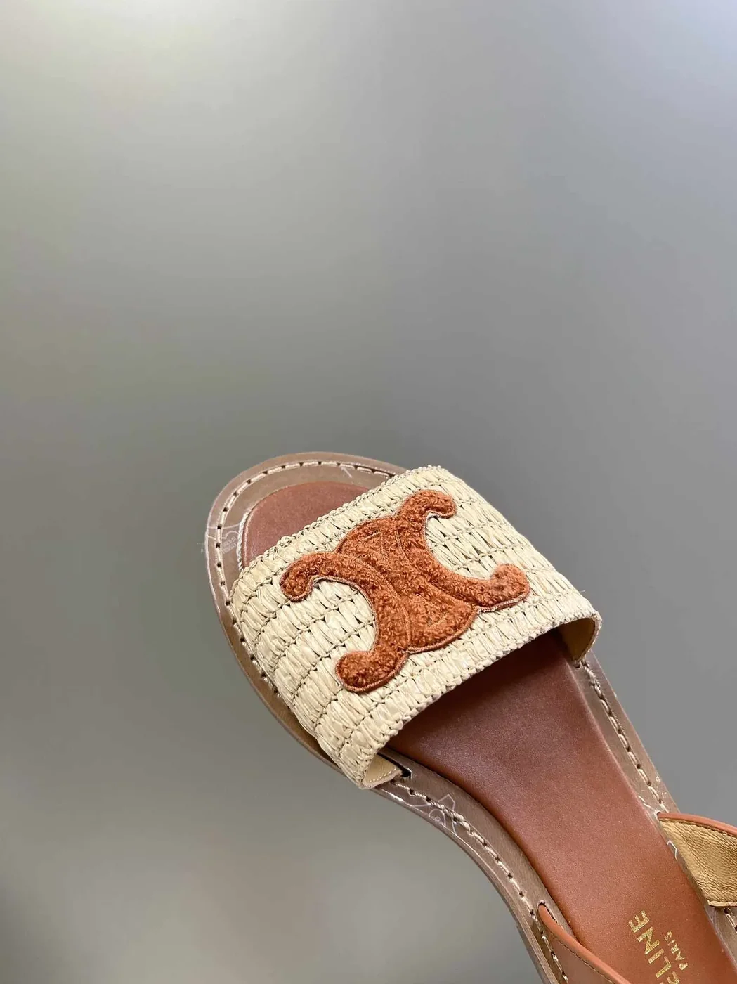 Celine Lympia Flat Strap Sandal In Raffia Brown Celine Lympia Flat Strap Sandal In Raffia Brown