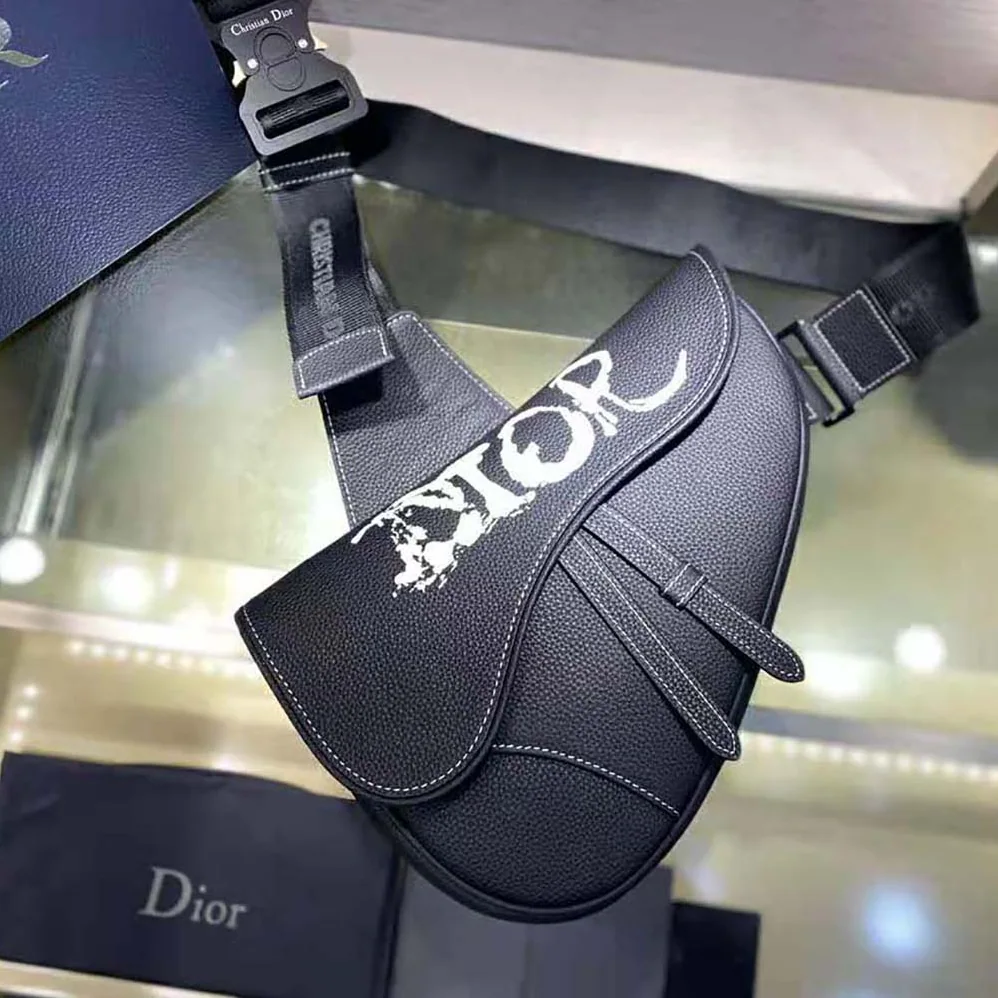 Dior Peter Doig Saddle Bag Black Grained Calfskin for Men Dior Peter Doig Saddle Bag Black Grained Calfskin for Men