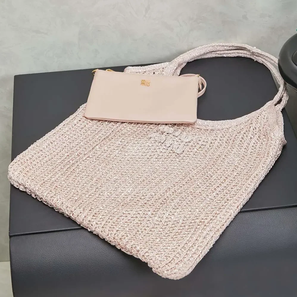 Miu Miu Ivy Sequin Mesh Bag Powder Pink for Women Miu Miu Ivy Sequin Mesh Bag Powder Pink for Women