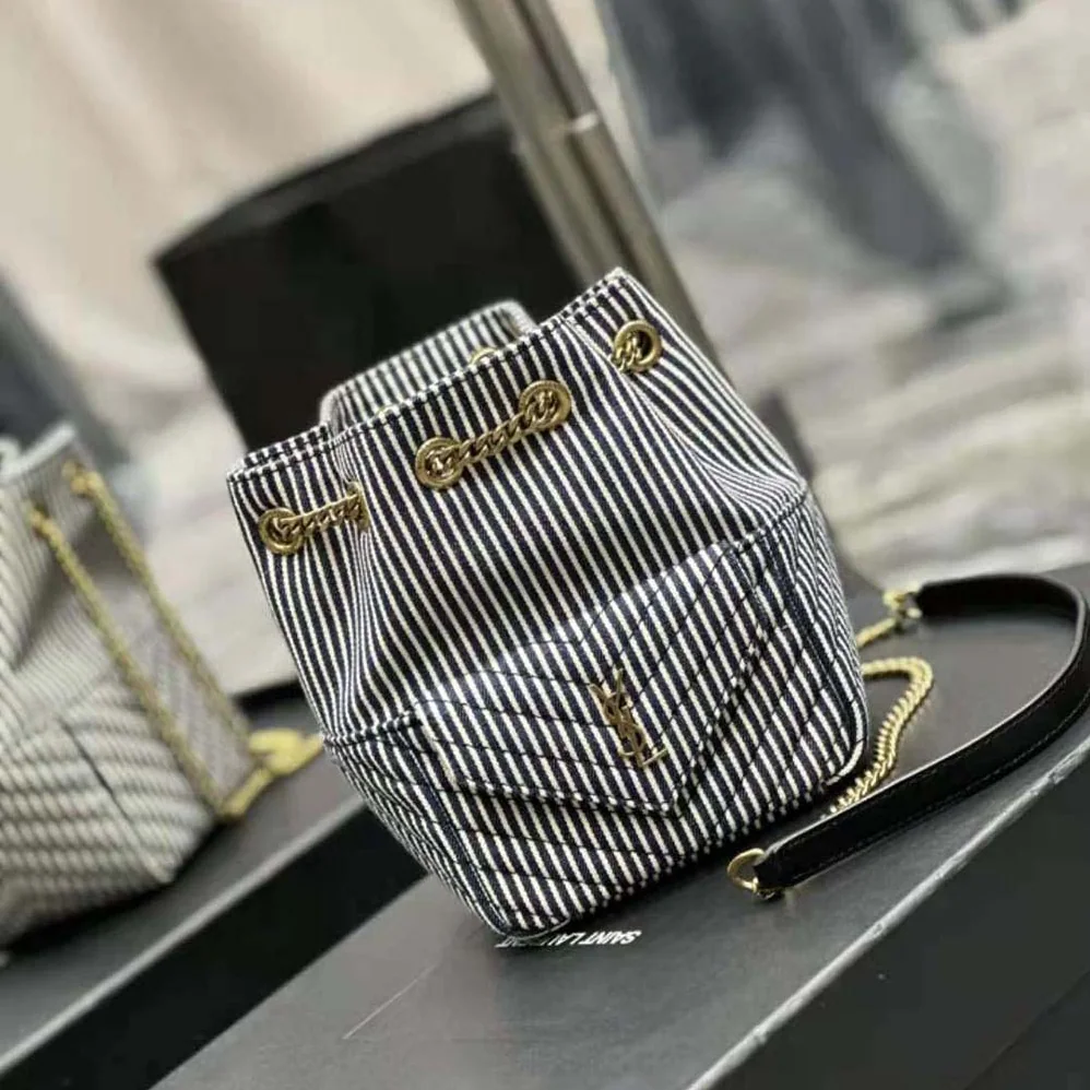 Saint Laurent YSL Joe Mini Bucket Bag in Micro Stripped Denim for Women