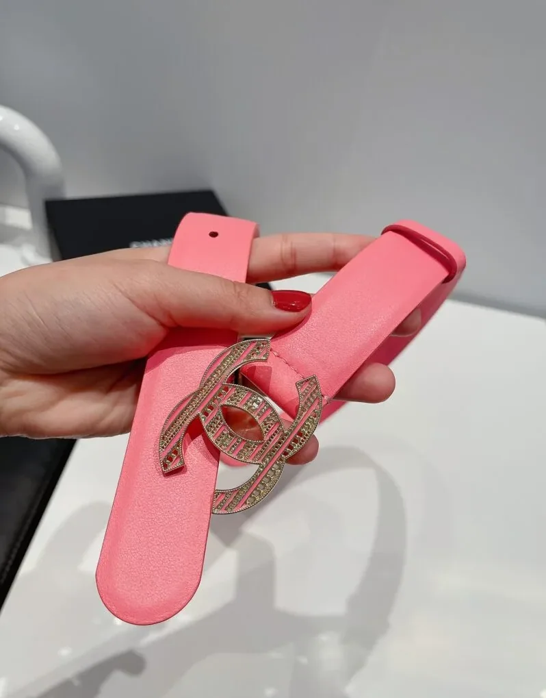 Chanel Carve CC Gold Tone Buckle Belt Pink
