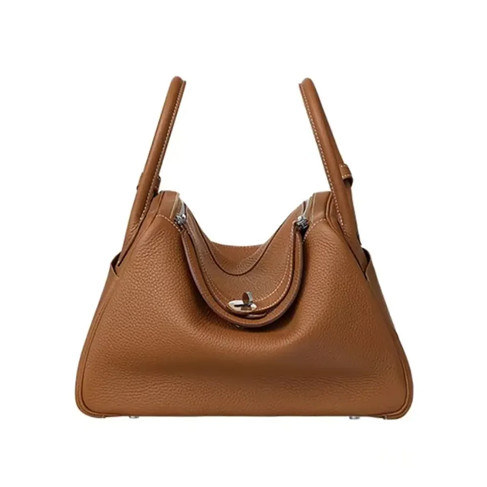 Hermes Lindy 30 in Clemence Leather for Women in Brown/Silver Hermes Lindy 30 in Clemence Leather for Women in Brown/Silver