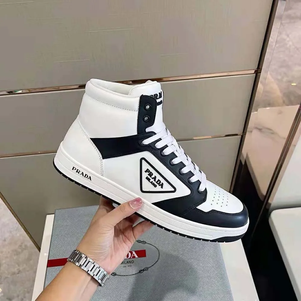 Prada Sporty Leather High-Top Sneakers for Men in Black