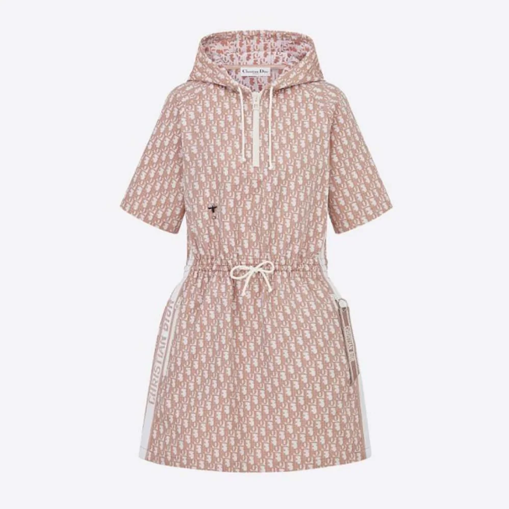Dior Short Hooded Dress Rose Des Vents Technical Taffeta Jacquard for Women