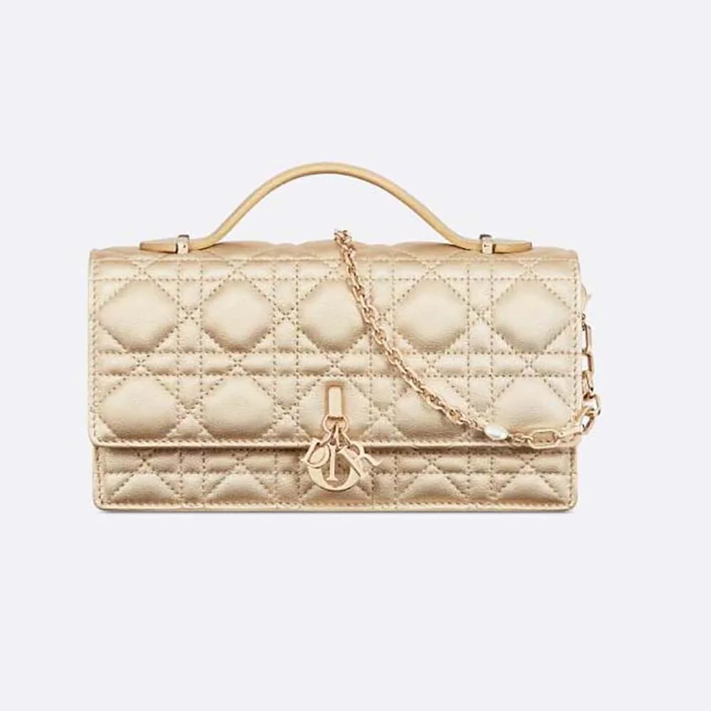 Dior Miss Dior Mini Bag Iridescent Metallic Gold for Women in Tone Cannage Lambskin Dior Miss Dior Mini Bag Iridescent Metallic Gold for Women in Tone Cannage Lambskin
