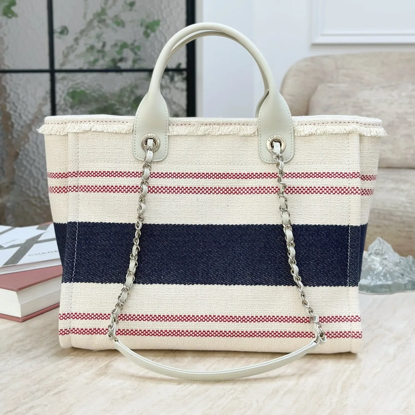 Chanel Deauville Large Tote Bag in Beige Gold Hardware
