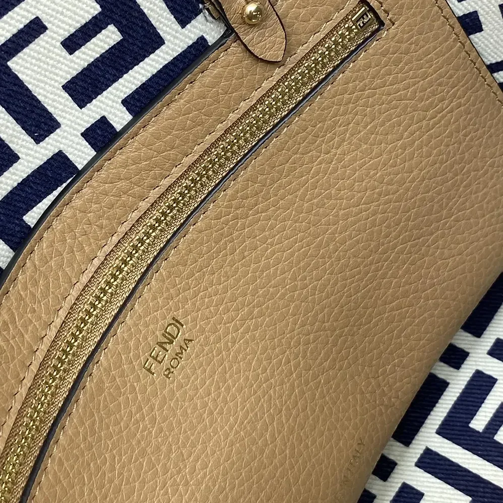 Fendi Small Roll Reversible Shopper in Pequin Striped and Midnight Blue FF Fabric for Women Fendi Small Roll Reversible Shopper in Pequin Striped and Midnight Blue FF Fabric for Women