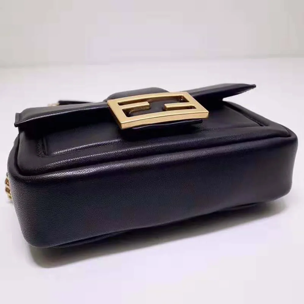 Fendi Mini Baguette Chain Black Nappa Leather Bag for Women Fendi Mini Baguette Chain Black Nappa Leather Bag for Women